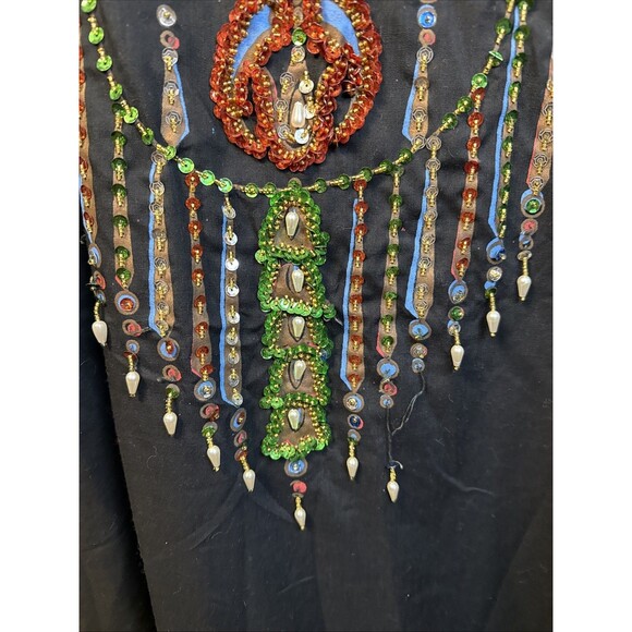 Vintage Egyptian Kaftan Maxi Women Embellished Black with Sequins Beads Ornate - Picture 4 of 6